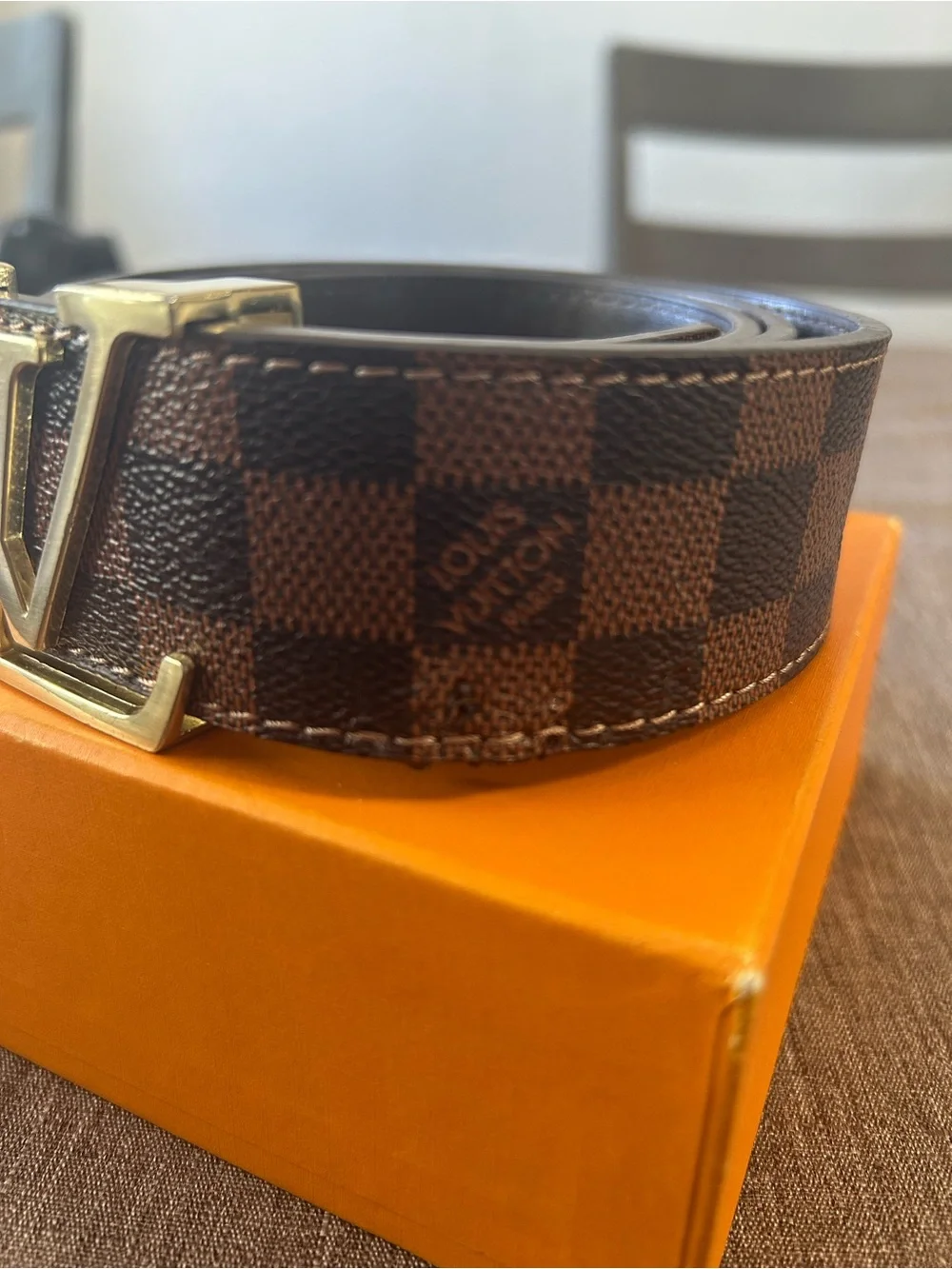 Louis Vuitton Brown Damier Canvas LV Logo Belt
